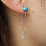 925 Sterling Silver Chain Turquoise Stone Earrings