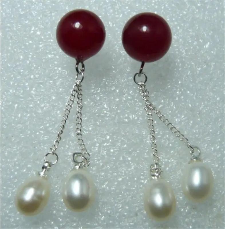 Ruby & Pearl Double Line Earrings