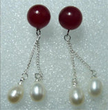 Ruby & Pearl Double Line Earrings