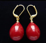 Retro Red Shell Pearl Drop Earrings