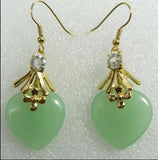 Retro Dongling Jade Heart-Shaped Earrings, Gold-Plated