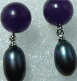Deep Purple Jade Round Pearl Butterfly Earrings
