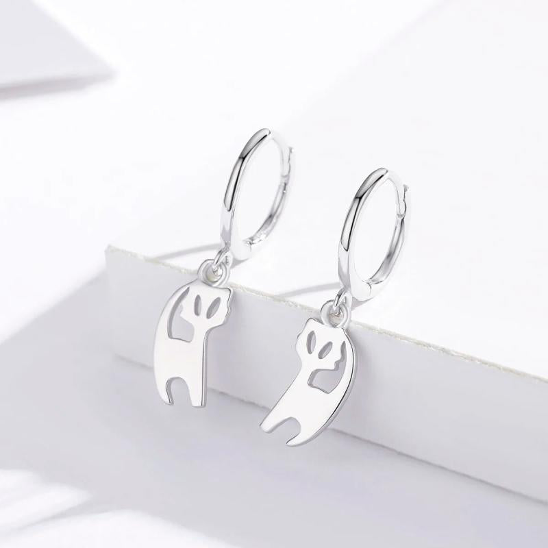 925 Silver Cat Charm Dangle Earrings for Women Girls Kids Jewelry