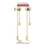 Devil Eye 925 Sterling Silver Drop Earrings Tassel Chain 18K Fine Jewelry
