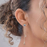 Devil Eye 925 Sterling Silver Drop Earrings Tassel Chain 18K Fine Jewelry