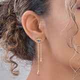 Devil Eye 925 Sterling Silver Drop Earrings Tassel Chain 18K Fine Jewelry