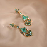 Vintage Silver Lake Green Zircon Crystal Tassel Earrings