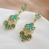Vintage Silver Lake Green Zircon Crystal Tassel Earrings