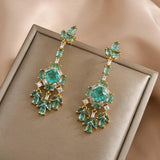 Vintage Silver Lake Green Zircon Crystal Tassel Earrings