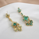 Vintage Silver Lake Green Zircon Crystal Tassel Earrings