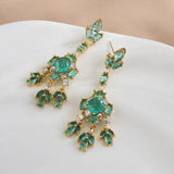 Vintage Silver Lake Green Zircon Crystal Tassel Earrings