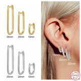 925 Silver Rectangular Hoop Earrings Geometric Frame Party Jewelry