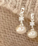 SHANICE 925 Silver Pearl CZ Dangle Earrings Wedding Accessories
