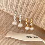 SHANICE 925 Silver Pearl CZ Dangle Earrings Wedding Accessories