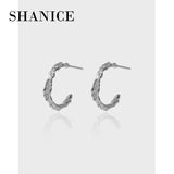 SHANICE 925 Silver Face C-shaped Hoop Earrings