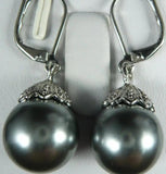 Retro Grey Shell Pearl Round Silver Earrings