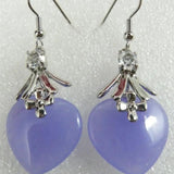 Purple Jade Heart-Shaped Earrings, Retro Style, Silver Plated