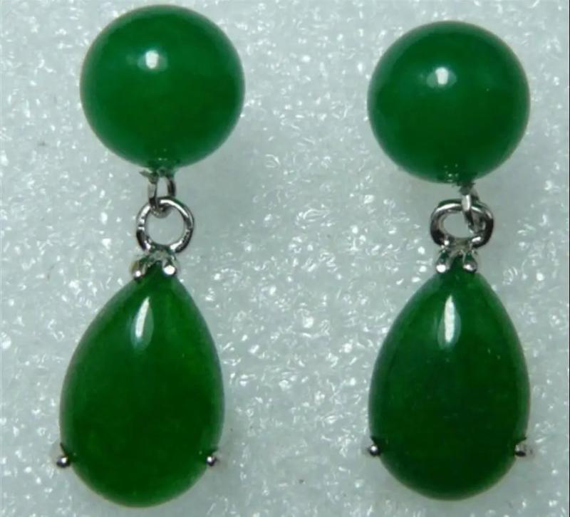 Green Jade Round + Green Water Drop Jade Earrings