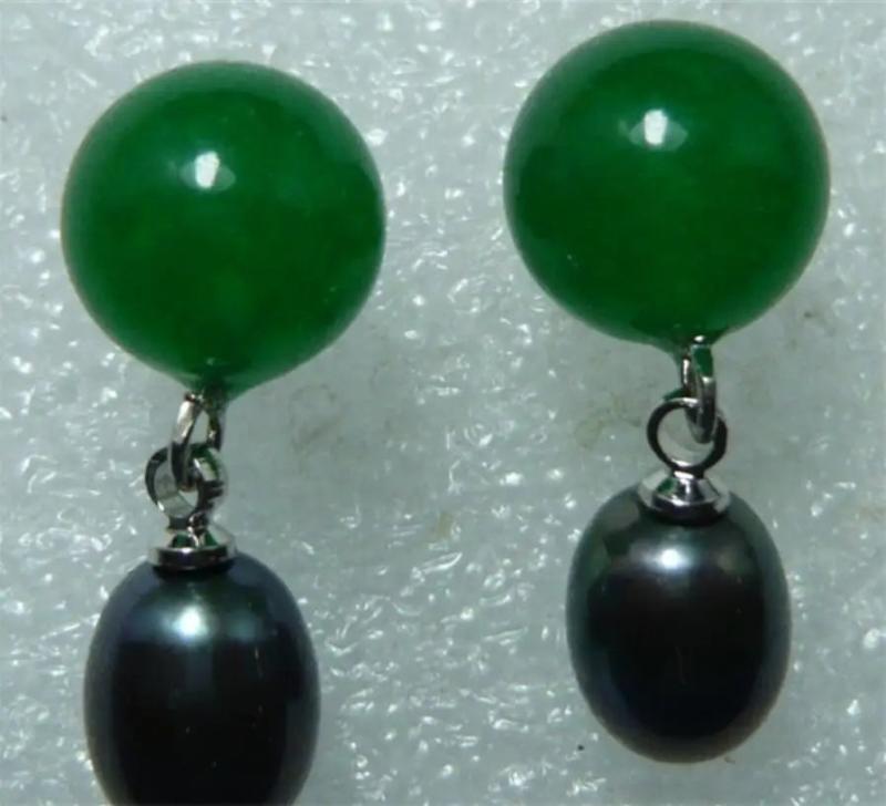Green Jade & Pearl Butterfly Earrings, Retro Style