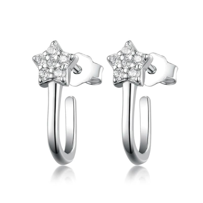 925 Silver Star Stud Earrings Sweet Fine Jewelry for Women