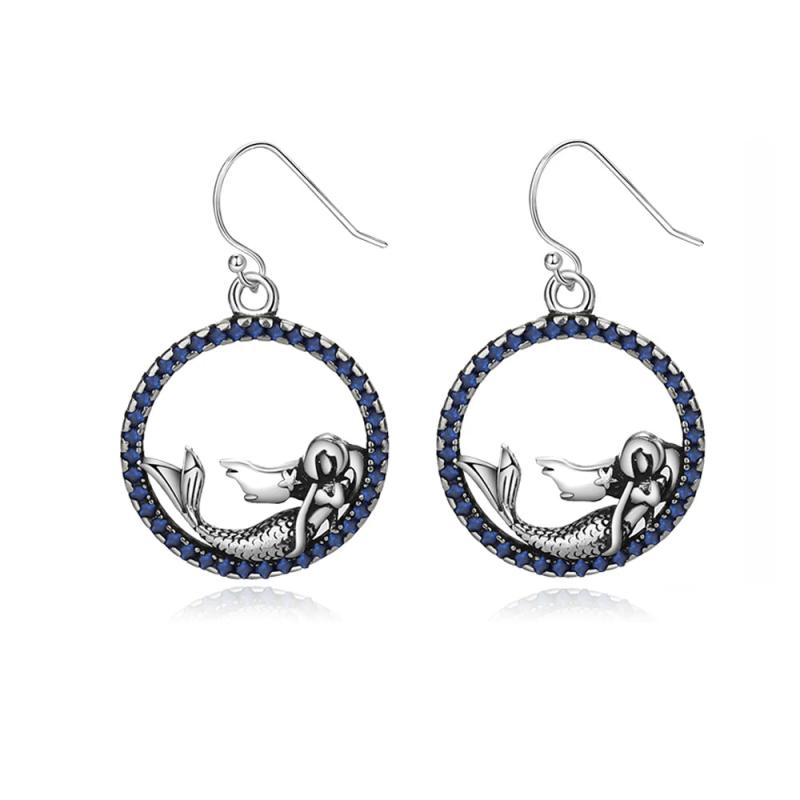 925 Silver Mermaid Drop Earrings Zircon Jewelry Gift