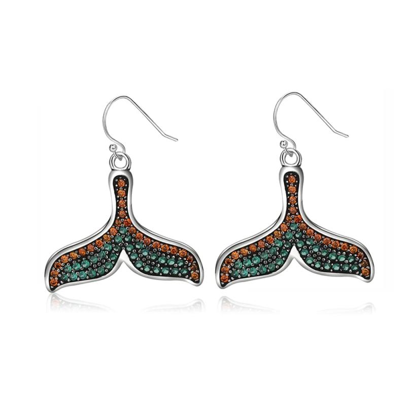 925 Silver Fish Tail Earrings with Zircon Inlay