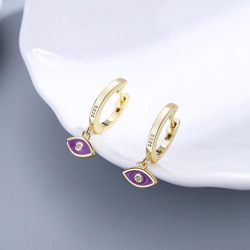 925 Silver Hoop Earrings Eye Shaped Zircon for Women