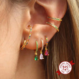 925 Silver Earrings Geometric Water Drop Diamond Celi French Hoop Jewelry