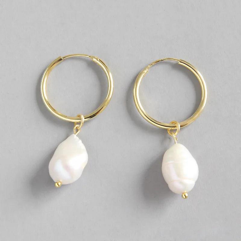 Baroque Pearl Pendant 925 Silver Circle Hoop Earrings
