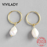 Baroque Pearl Pendant 925 Silver Circle Hoop Earrings