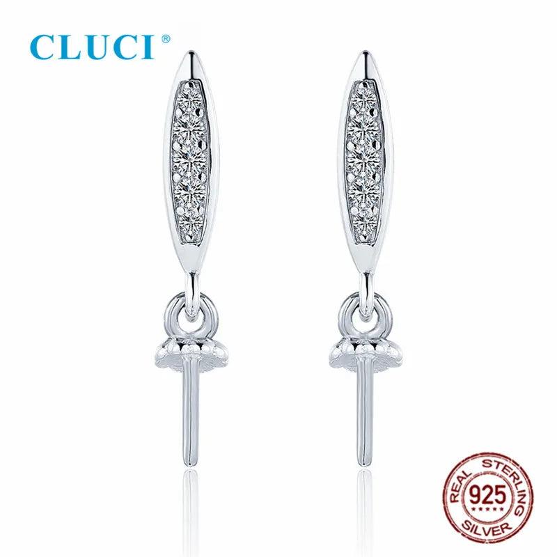 925 Silver CZ Pearl Stud Earrings Women Wedding Jewelry SE172SB