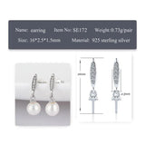 925 Silver CZ Pearl Stud Earrings Women Wedding Jewelry SE172SB