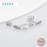925 Silver CZ Pearl Stud Earrings Women Wedding Jewelry SE172SB