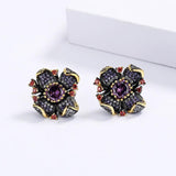 Flower Earrings Sunflower Purple Zircon Wedding Party Jewelry Gift