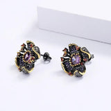 Flower Earrings Sunflower Purple Zircon Wedding Party Jewelry Gift