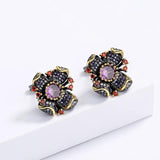 Flower Earrings Sunflower Purple Zircon Wedding Party Jewelry Gift