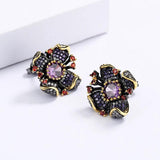 Flower Earrings Sunflower Purple Zircon Wedding Party Jewelry Gift