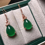 Rose Sterling Silver 925 Water Drop Earrings Natural Chalcedony Jade