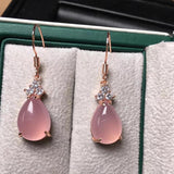 Rose Sterling Silver 925 Water Drop Earrings Natural Chalcedony Jade