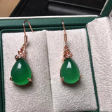 Rose Sterling Silver 925 Water Drop Earrings Natural Chalcedony Jade