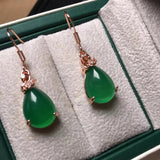 Rose Sterling Silver 925 Water Drop Earrings Natural Chalcedony Jade