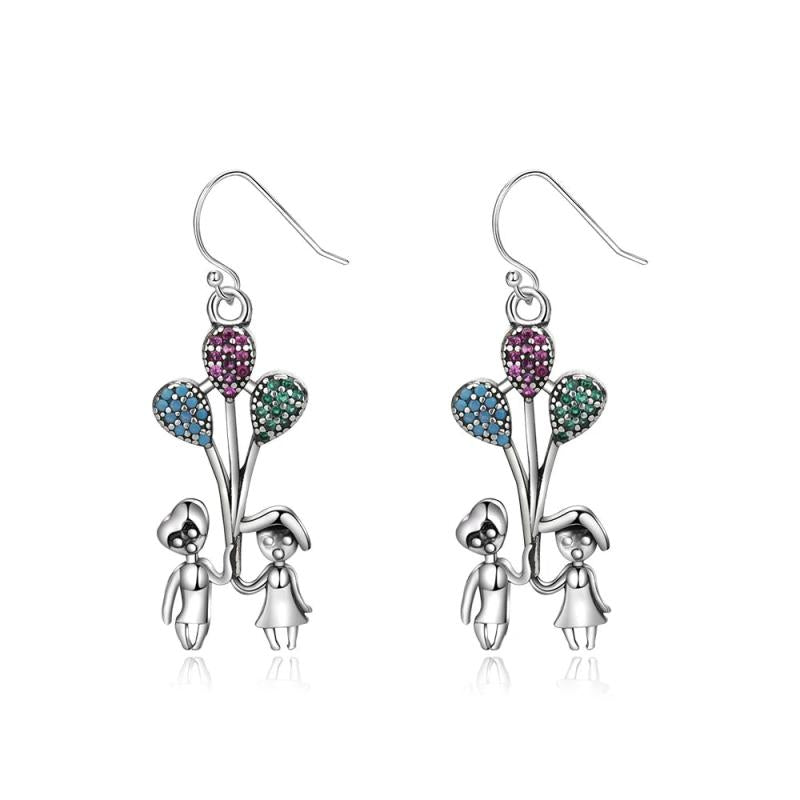 S925 Round Drop Earrings Zircon Boy Girl Love
