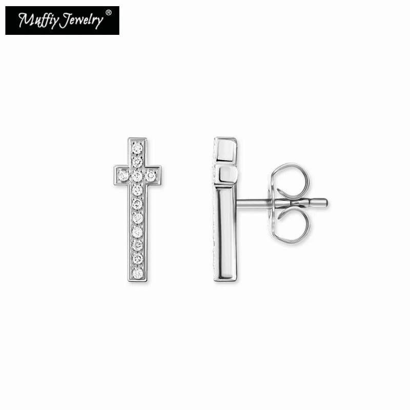Cross Pave Faith Stud Earrings Zirconia Vintage Jewelry