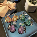 Fruit Pear Earrings Colored Zircon Personalized Earrings ins