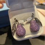 Fruit Pear Earrings Colored Zircon Personalized Earrings ins