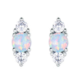 12mm Opal Stud Earrings 925 Silver Wedding Jewelry Oval Lady Party