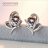 925 Silver Heart Earrings with Zircon - Gift for Girl