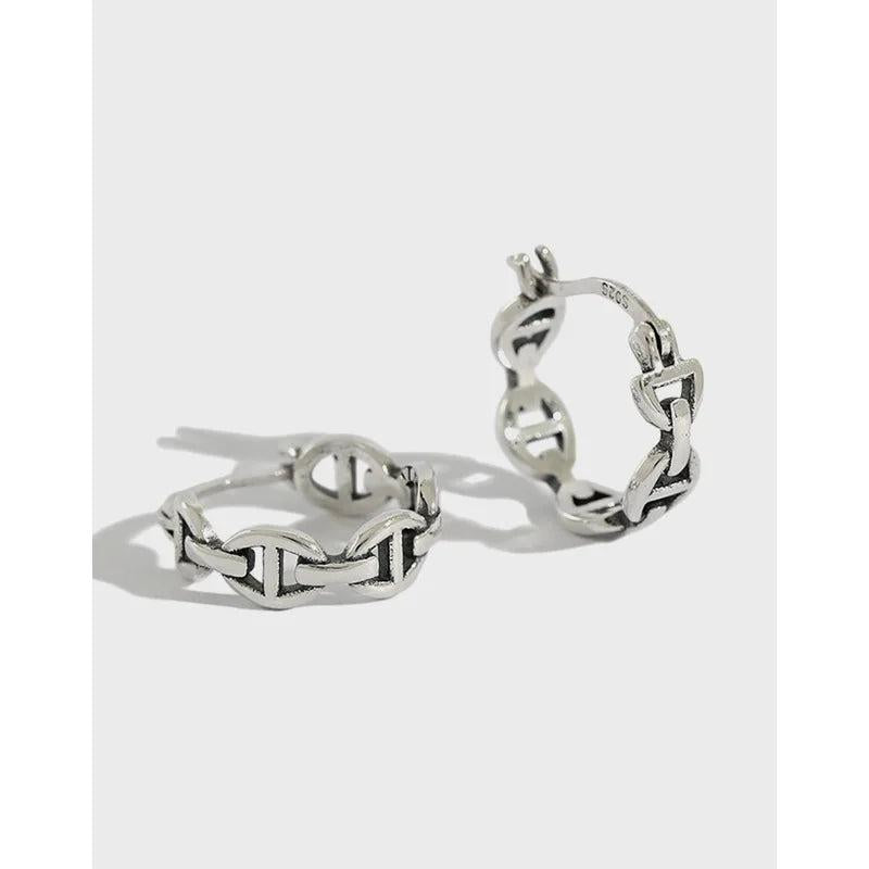 Retro 925 Sterling Silver Vintage Chain Hoop Huggie Earrings