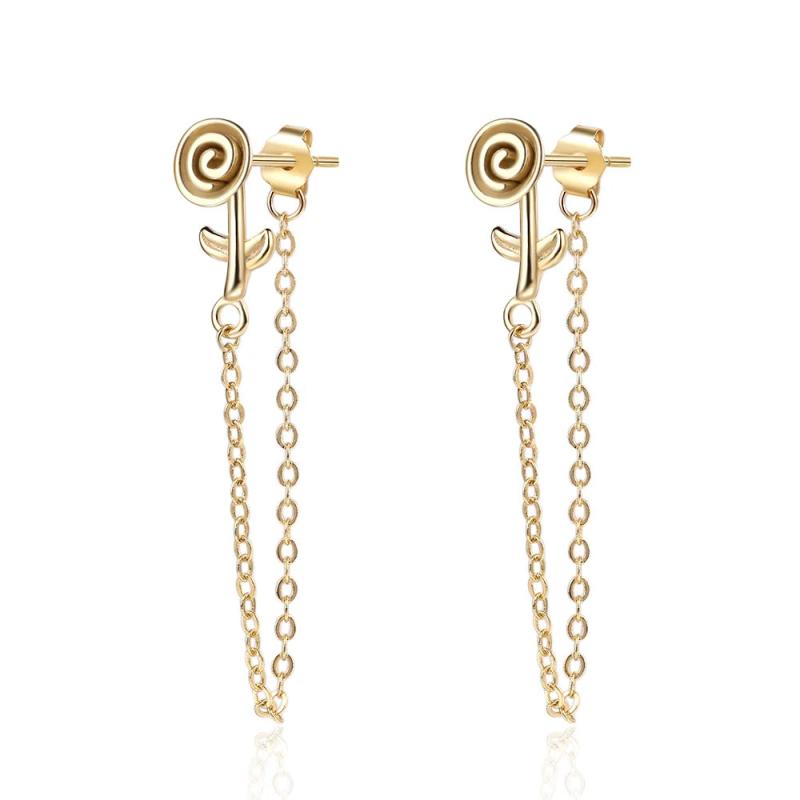 Rose Flower 925 Sterling Silver Earrings Long Style Fine Gift