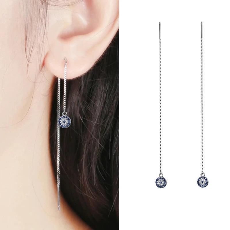 925 Silver Evil Eyes Pendant Earrings Zircon Tassel Women Jewelry